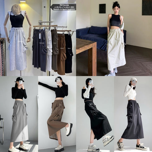 KELTIS Back Slit Double Sided Pocket Mid Length Skirts